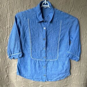 Mario Romano 100% Linen Collared Buttoned Up Tuxedo Pleat Shirt Womens